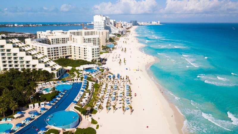 Cancun, Mexico hotel strip aerial
